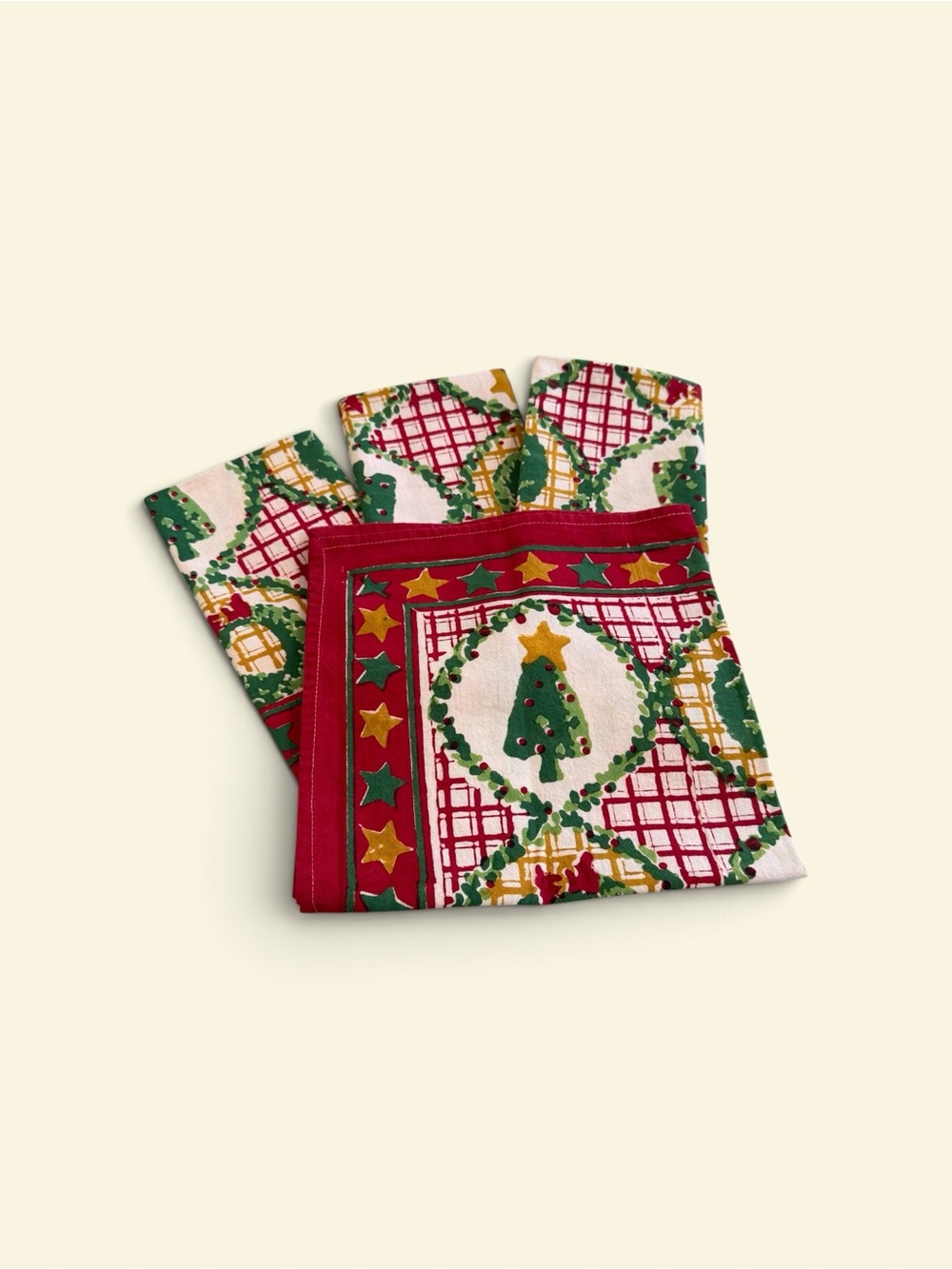 Festive Red & Green Christmas Tree pomegranate cloth napkins